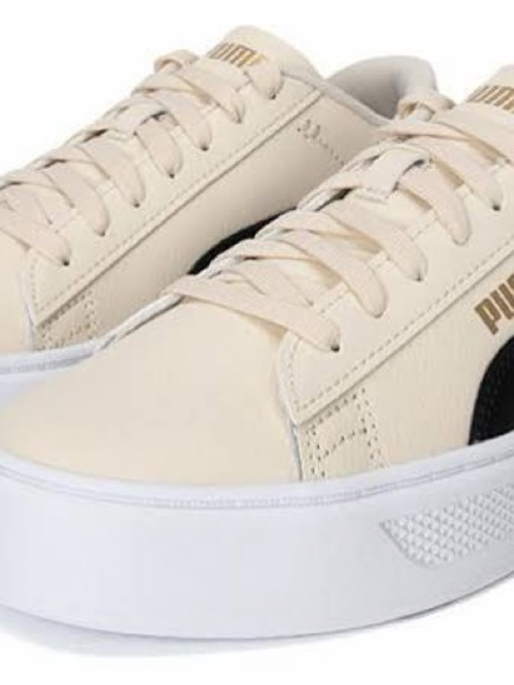 PUMA Alpine Snow Smash Platform V3 Cream Low-Top w/Black-Puma Gold Accent Sz 7.5